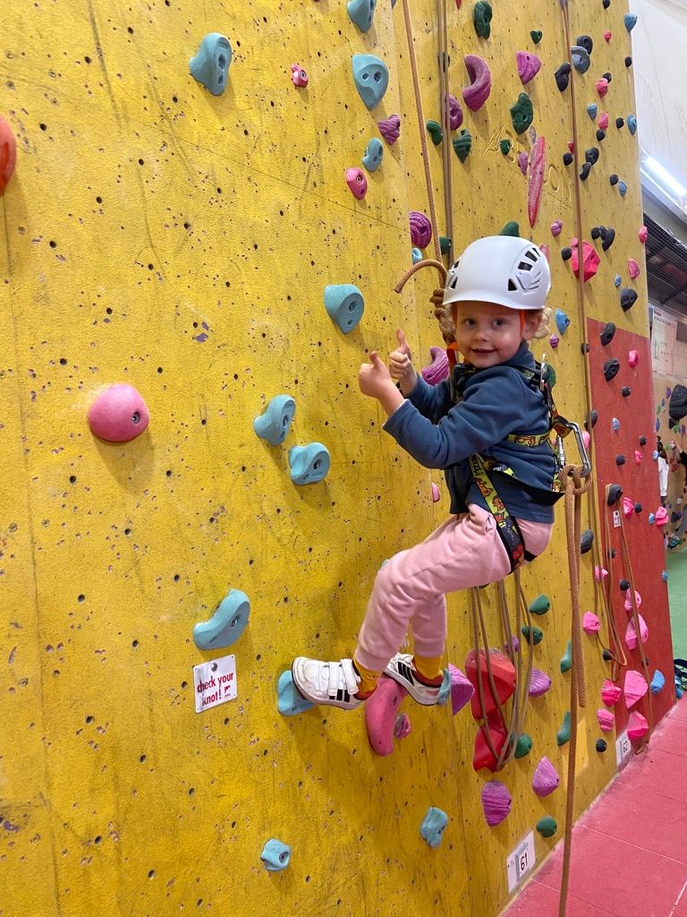 Young climber focused on the wall